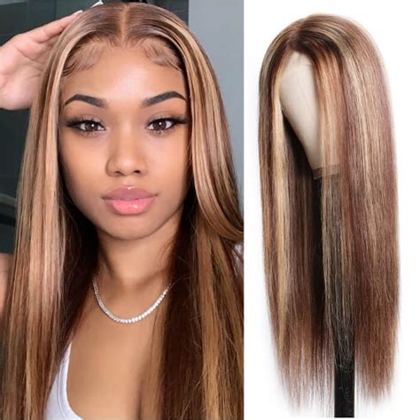 Kriyya 13x4 Straight Lace Front Wigs Honey Blonde Highlight Human Hair Wigs 150 Density