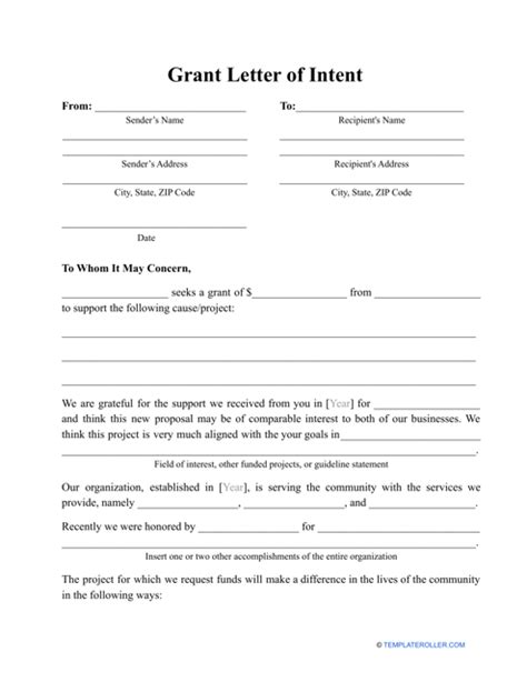 Grant Letter Of Intent Template Fill Out Sign Online And Download