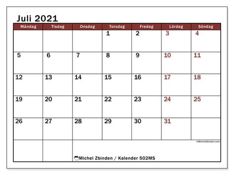 Skriv ut varje månad separat och kombinera dem på väggen till en kvartalsplanerare, tre månader eller till och med en årskalender. Kalender "502MS" juli 2021 för att skriva ut - Michel ...