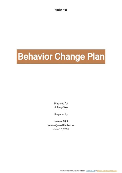 Behavior Change Plans Templates Format Free Download
