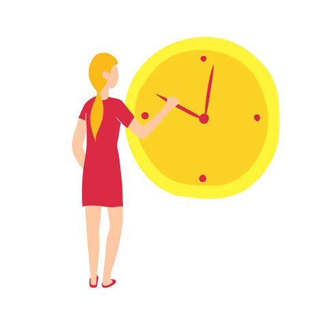 Late Girl Fright Looking At The Clock Vector Isolated Illustration