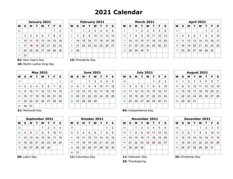 Small Printable 2021 Yearly Calendar Best Calendar Example