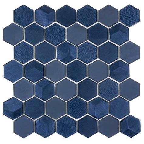 Mto0338 Modern Hexagon Blue Bold Glossy Metallic Glass Mosaic Tile