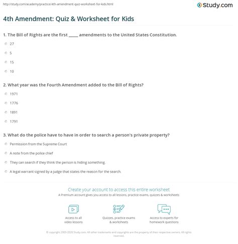 4th Amendment Quiz And Worksheet For Kids