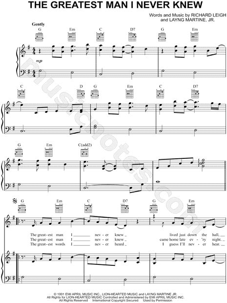 On his mind i never really knew him oh and now it seems so sad everything he gave to us took all he had then the days turned into years and the memories to black and white he grew cold like an old winter wind blowing across популярные тексты песен и переводы reba mcentire. Reba McEntire "The Greatest Man I Never Knew" Sheet Music ...