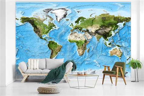 Exaggerated Relief Satellite Image Map Wall Mural Removable Etsy
