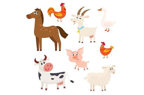 Farm Animals Cow Sheep Horse Pig Goat Rooster Hen Goose