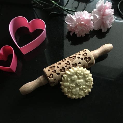 Hearts Small Rolling Pin Embossing Rolling Pin Engraved Etsy