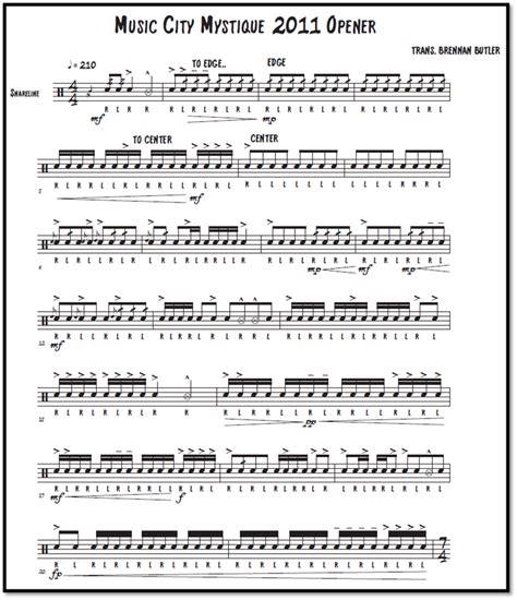 Drum line cadences downloadable sheet music rudimental university. Percussion and Drum Stuff: Drumline Sheet Music: Music City Mystique 2011 Opener