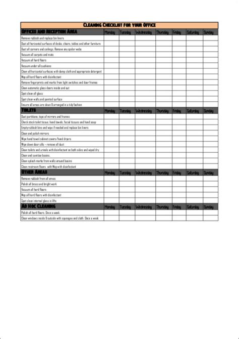 Free Cleaning Checklist Samples Templates In Pdf Ms Word