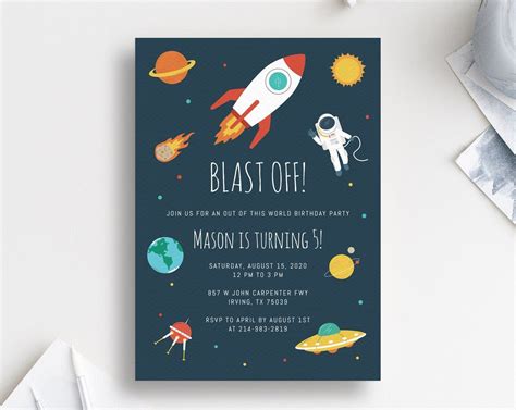 Space Birthday Invitation Template Astronaut Birthday Party Invitation