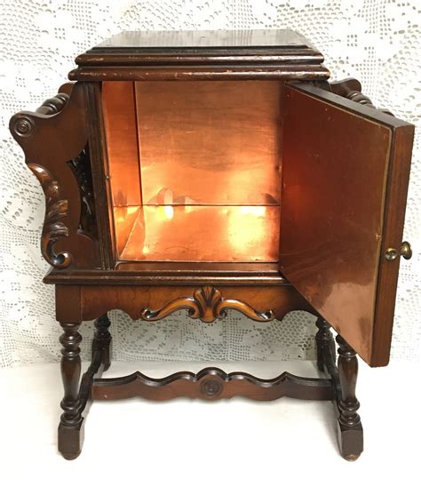 Early 1900s Wooden Cigar Humidor Cabinet Copper Lined