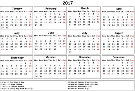 2017 Calendar Uk Holidays Printable Calendar Templates