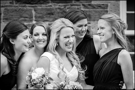 Casual Bridesmaids Posing And Laughing In Black And White