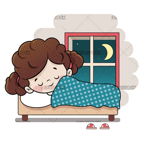 niña durmiendo en su cama con una ventana dibustock ilustraciones infantiles de stock