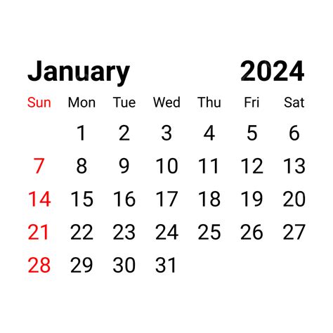 January Calender 2024 Vector 2024 Kalender January Png And Vector