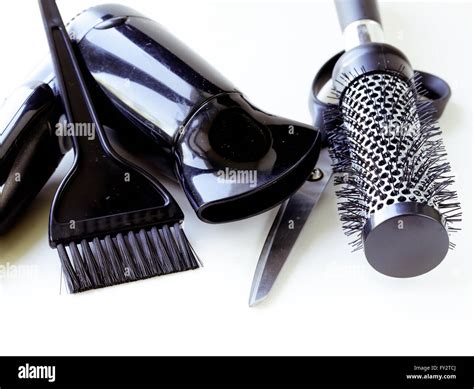 Tools For Hairdresser Hair Dryers Scissors Combs Stock Photo Alamy