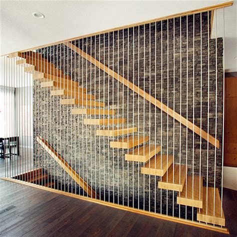 Modern Indoor Safe Wood Floating Stairs Stainless Steel Handrail Stair