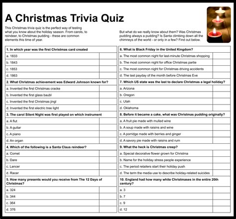 10 Best Easy Christmas Trivia Printable