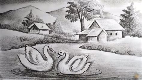 How To Draw Easy Pencil Sketch Scenery For Kidslandscape Pahar And