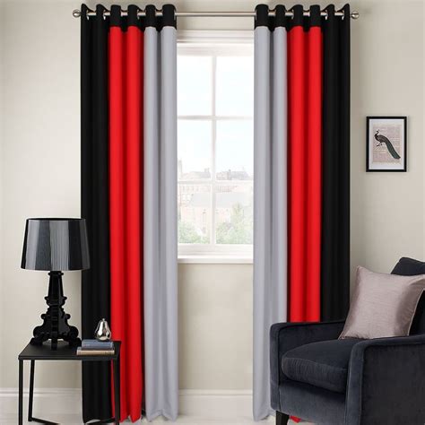 Simple Red Lined Curtains Vintage Curtain Fabric