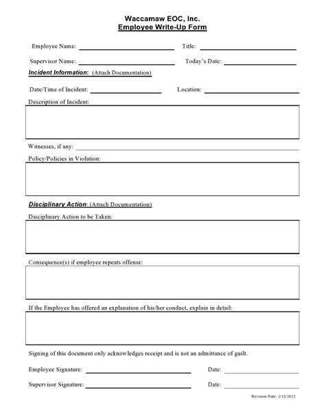 Free Printable Employee Write Up Form Printable Templates