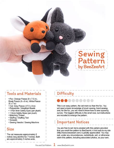 Owl and sewing cat, robertsbridge. Fox and Cat Stuffed Animal Sewing Pattern Plush Toy Pattern