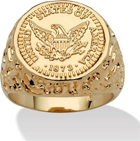 Palmbeach Jewelry Mens 14k Yellow Gold Plated American Eagle Coin Ring