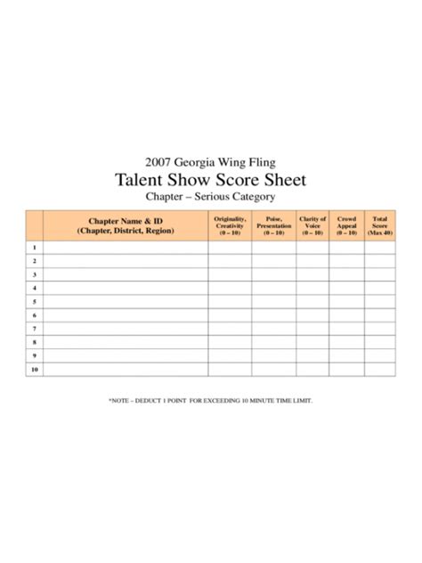 Talent Show Score Sheet