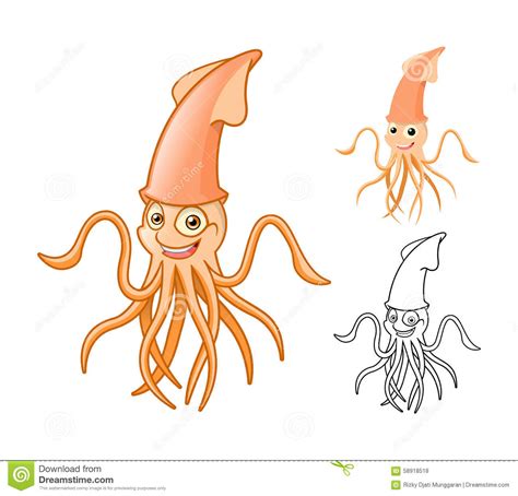 High Quality Squid Cartoon Character Include Flat Design