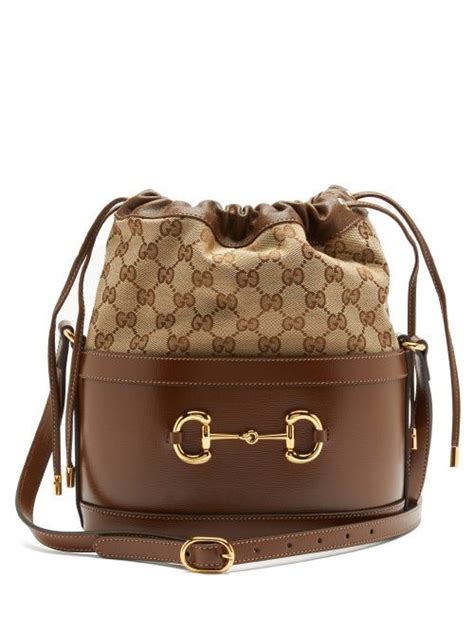 Gucci Horsebit 1955 Gg Supreme Leather Bucket Bag Womens Brown