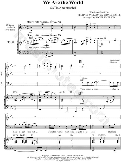 Usa For Africa We Are The World Arr Roger Emerson Satb Choir