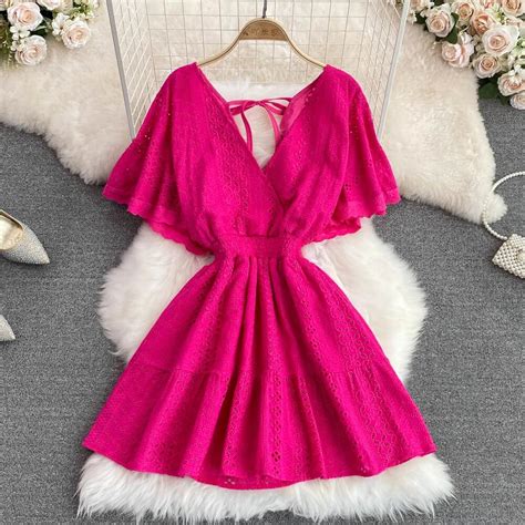 deep v neck sexy mini dress for women hollow out ruffles summer dresses 2023 new short sleeved