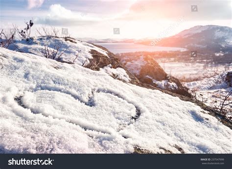 Heart On The Snow Winter Landscape In The Mountain At