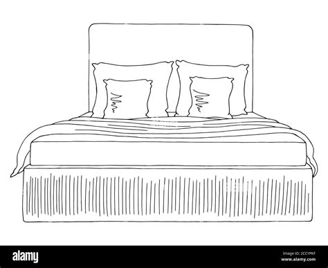 Bed Graphic Black White Isolated Furniture Sketch Illustration Vector