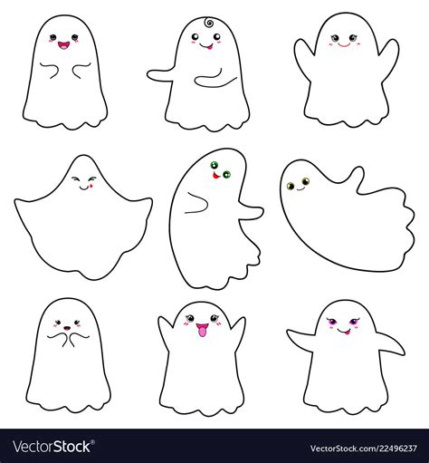 Cute Ghosts With Smiley Face On White Background Vector Image