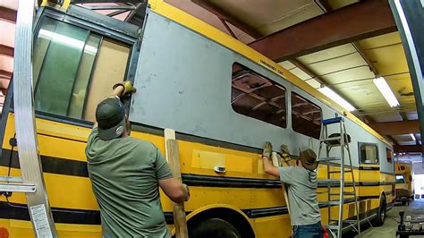40ft School Bus Roof Raise Progress Recycling Bus Seats Youtube