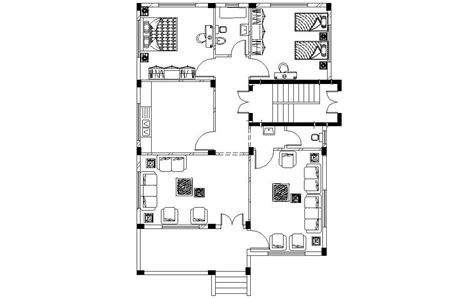 2 Bhk House Furniture Layout Plan Drawing Cadbull