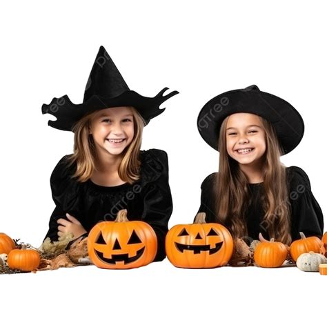 Young People In Costumes Are Celebrating Halloween Holiday Pumpkin On