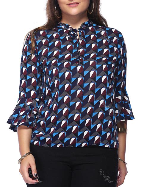 47 Off Chic Plus Size Flounced Sleeve Ruffled Collar Womens Blouse
