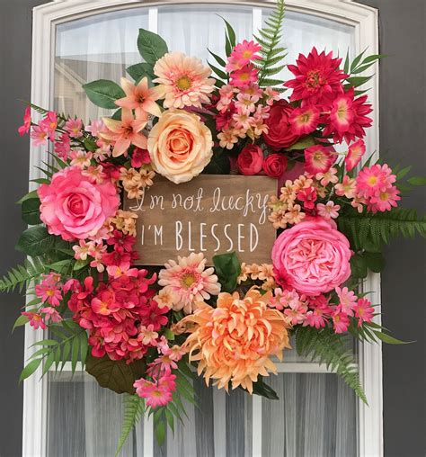 Blessed Not Lucky Wreath Front Door Wreath Floral Wreath Etsy