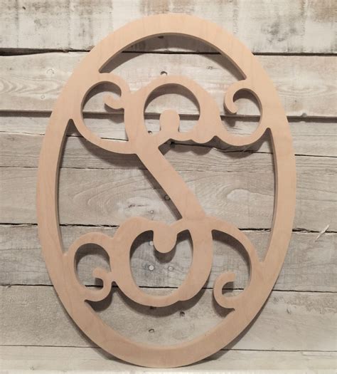 Unfinished Wood Oval Frame With Monogram Letter At The Center Etsy