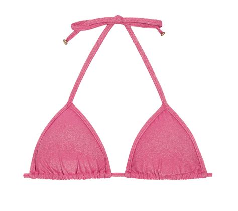 Sliding Triangle Bikini Top In Shiny Pink Lurex Soutien Radiante Rosa