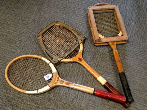 Three Vintage Wooden Tennis Rackets Slazenger Demon Dunlop Maxply Victory Est