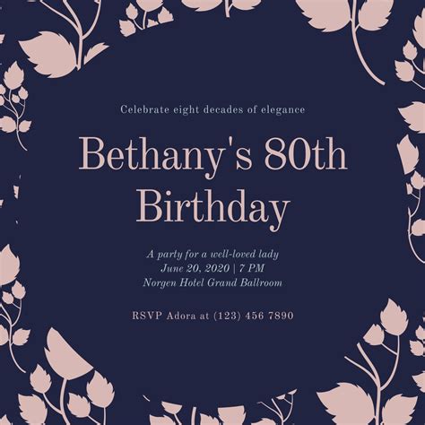 Free Printable Custom 80th Birthday Invitation Templates Canva