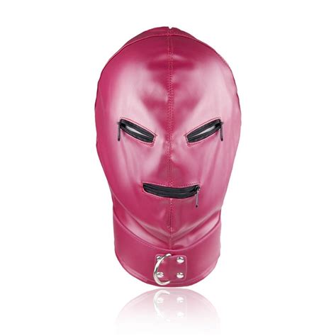 Newest Rose Red Pu Leather Sex Hood Mask Adult Sex Toys Bdsm Bondage Mask Slave Zipper Open