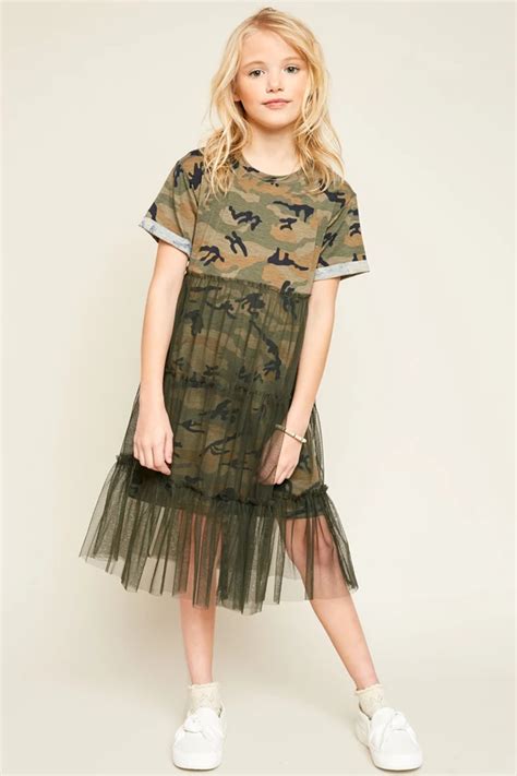 Camo T Shirt Dress With Tulle Skirt Detail Hayden Girls Girls Fashion Clothes Girls Dresses