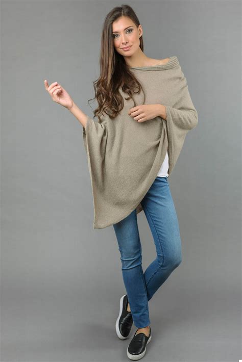 pure cashmere knitted asymmetric poncho wrap in camel brown italy in cashmere uk