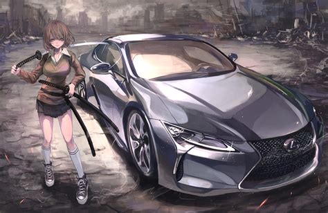 Wallpaper Anime Girls Weapon Katana Sword Lexus Sports Car