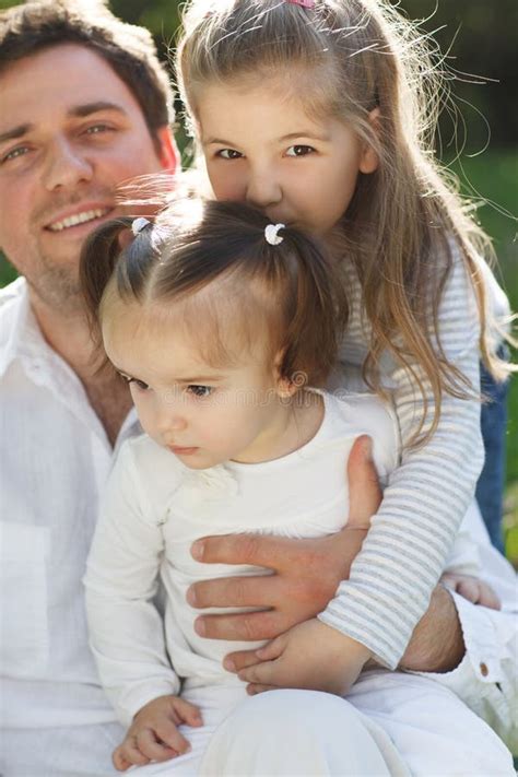 Happy Young Father With Two Little Daughters Stock Image Image Of